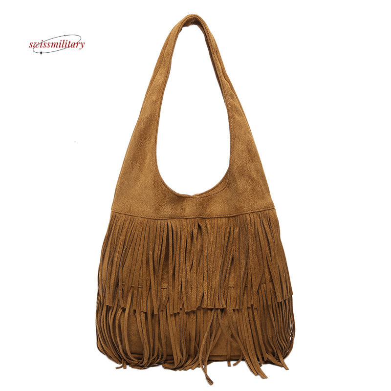 American matte tassel shoulder 2024 large capacity tote bag, vacation style bohemian armpit bag #30