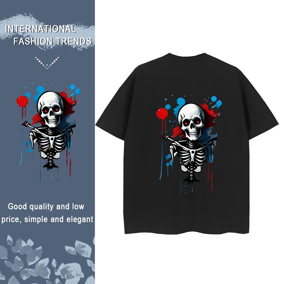 2024 DIY T Shirts Women 230g Cotton Breathable Soft Daily Wear skull Women Tshirts Popular Anime Print Top Tees