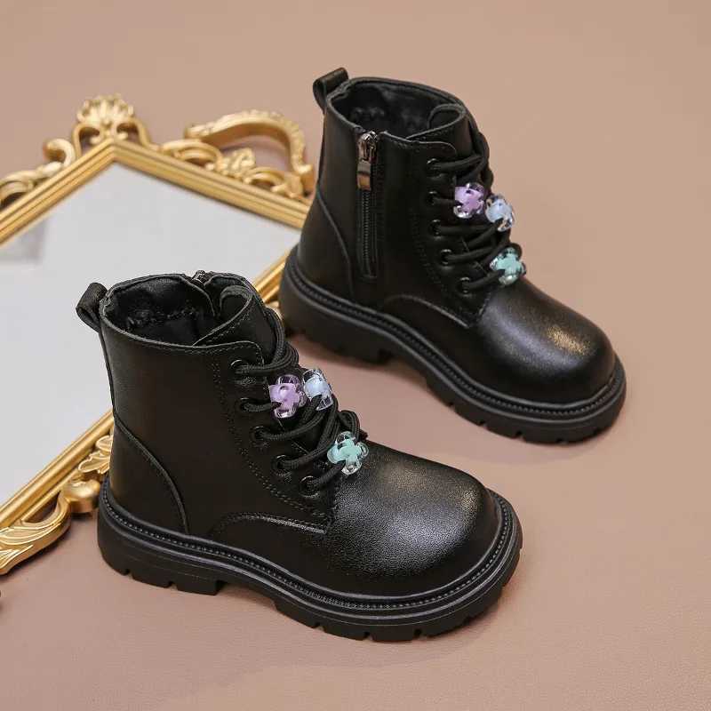Boots Girls Ankle Boots Children Fashion Boots Zipper Kids Princess Leather Boots All Match Anti-Slippery Non-slip Size 26-37 H241018