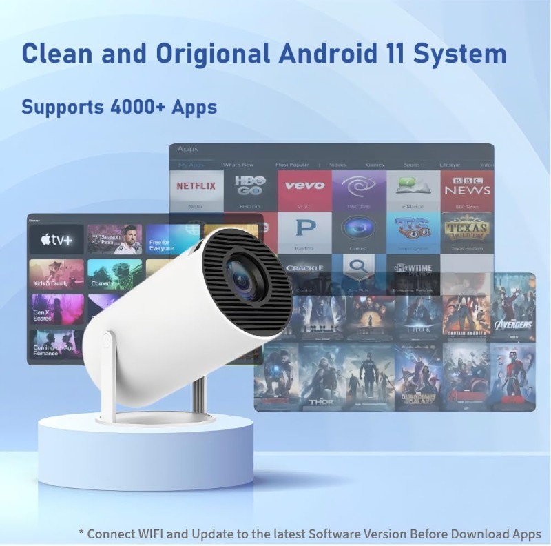 1080P FHD 4K Mini Projector Portable 210 ° Adjustable Movie Projector with WiFi Bluetooth Suitable for HDMI Indoor Ceiling Outdoor Use Home Projector 