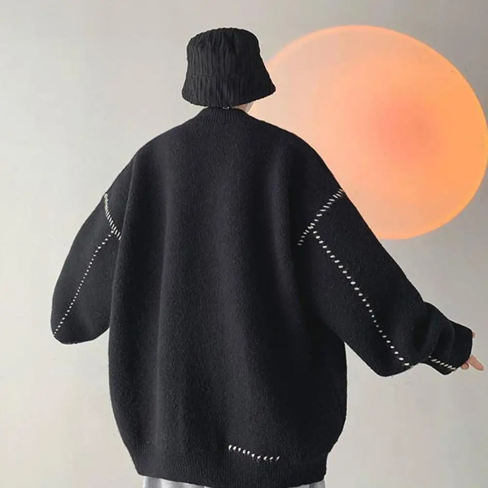 Stylish Men Coat Knitwear Sweater Solid Color Loose Oversized Autumn Thermal 241018