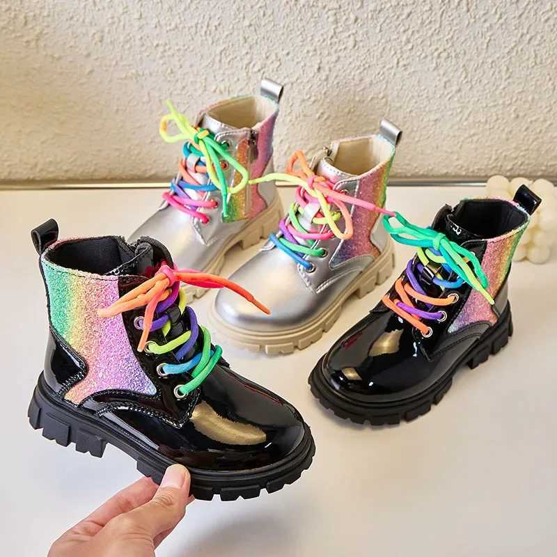 Boots Childrens leather short boots autumn/winter fashion 2024 baby girl princess ankle boots colorful soft soled casual shoes H241018