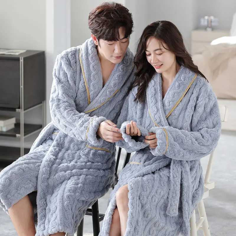 Nightgown Autumn Winter Mens and Womens Same Thickened Warm Coral Fleece Couple Bathrobe Two-Piece Set Four Seasons UniversalXJ241018