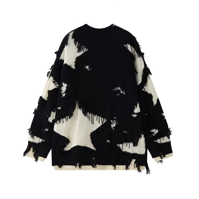 American Fashion Joker Star Hole Sweater Raw Edge broken wind Y2K Vintage Heavy Casual Pullover Men And Women 241018