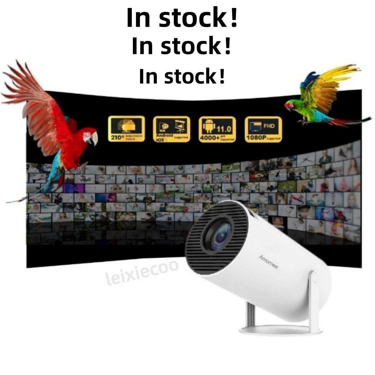 1080P FHD 4K Mini Projector Portable 210 ° Adjustable Movie Projector with WiFi Bluetooth Suitable for HDMI Indoor Ceiling Outdoor Use Home Projector 