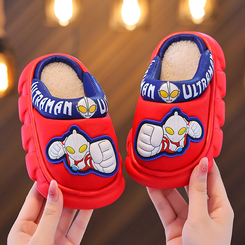 Ultraman children's cotton slippers for boys, waterproof for autumn and winter, anti slip and warm for children indoors, cotton slippers for babi