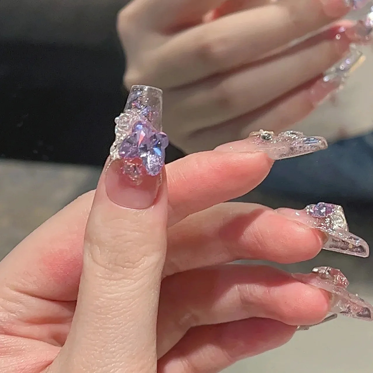 Korean Nail Handmade Manicure Wearable Nail Stickers false Nail Stickers Butterfly Glitter Diamond Nail Art 241017