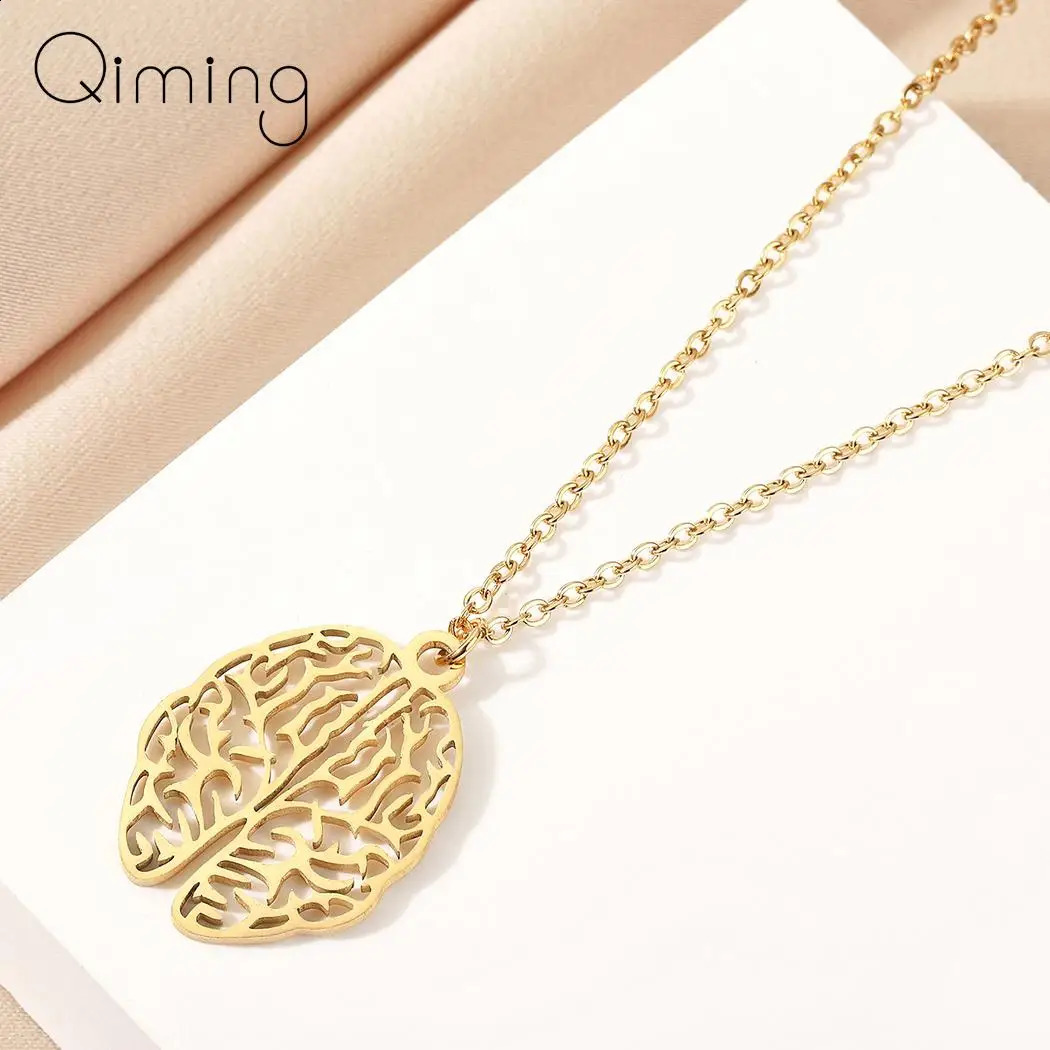 Stainless Steel Neurology Brain Pendant Necklace For Women Men Psychology Science Biology Jewelry 241010