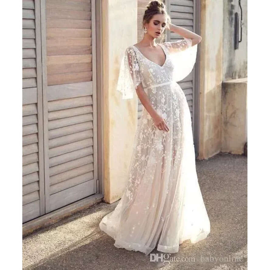Boho Wedding Lace Dress A E White Simple Bohemian Beach Dresses Sexy Backless V Neck Or Length Summer Vestidos NEW BC Es Estidos es estidos NW s stido