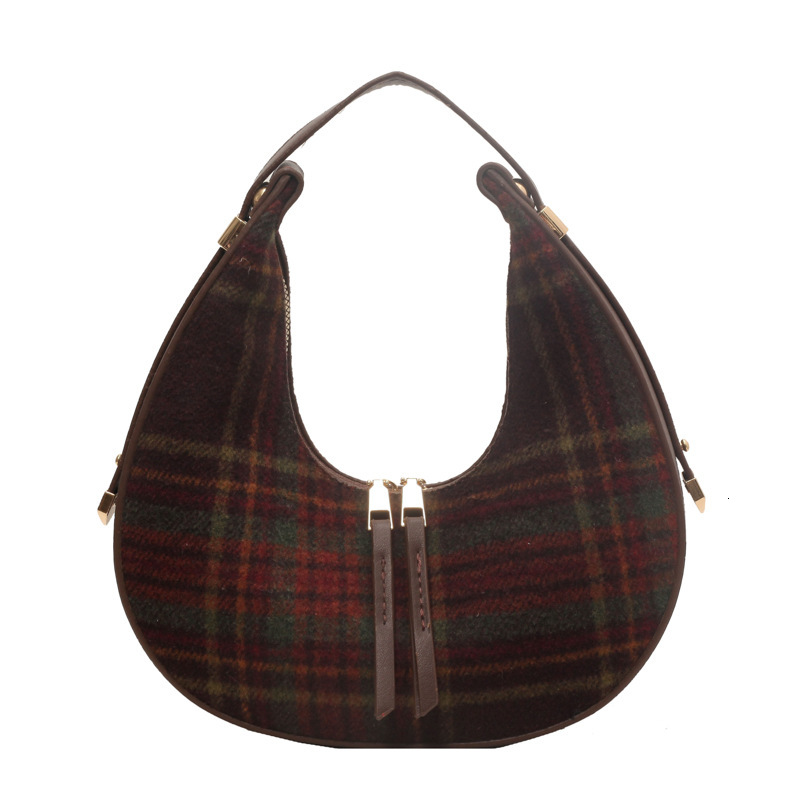 Niche Design Women's Autumn/Winter 2024 New Fashion Plaid Handheld Shoulder Premium Woolen Crescent Bag #26 ddmymoon