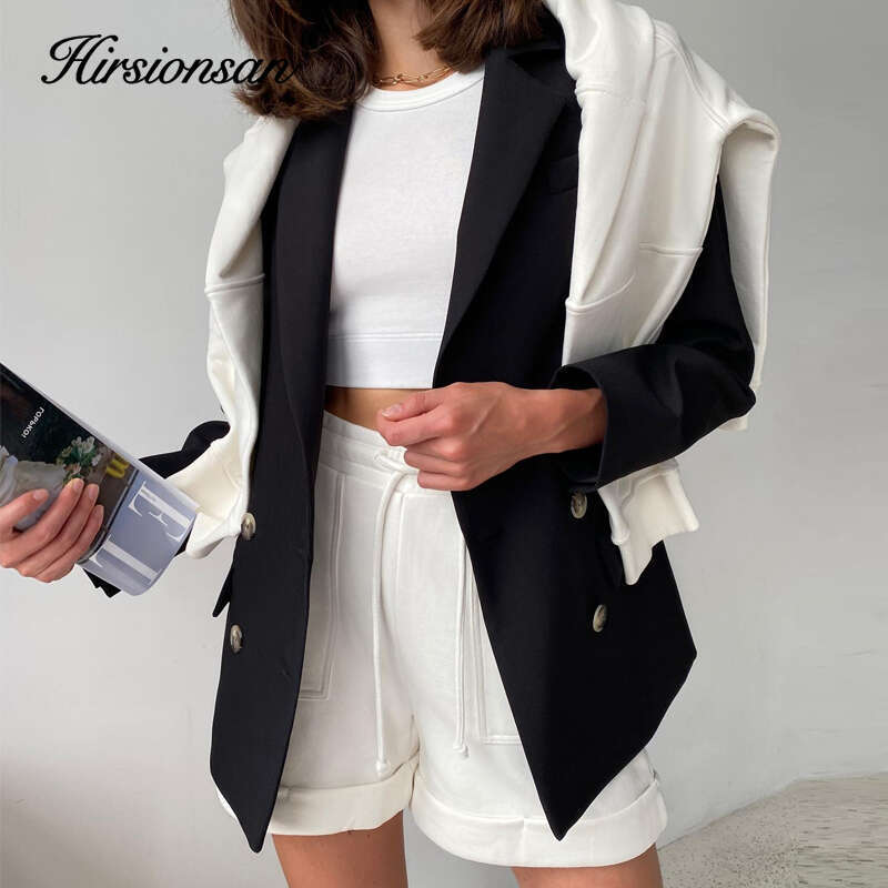 Hirsionsan Soft Cotton Sets Women 2023 New Casual Two Pieces Long Sleeve Sweatshirt & High Waist Shorts Solid Outfits Tracuit
