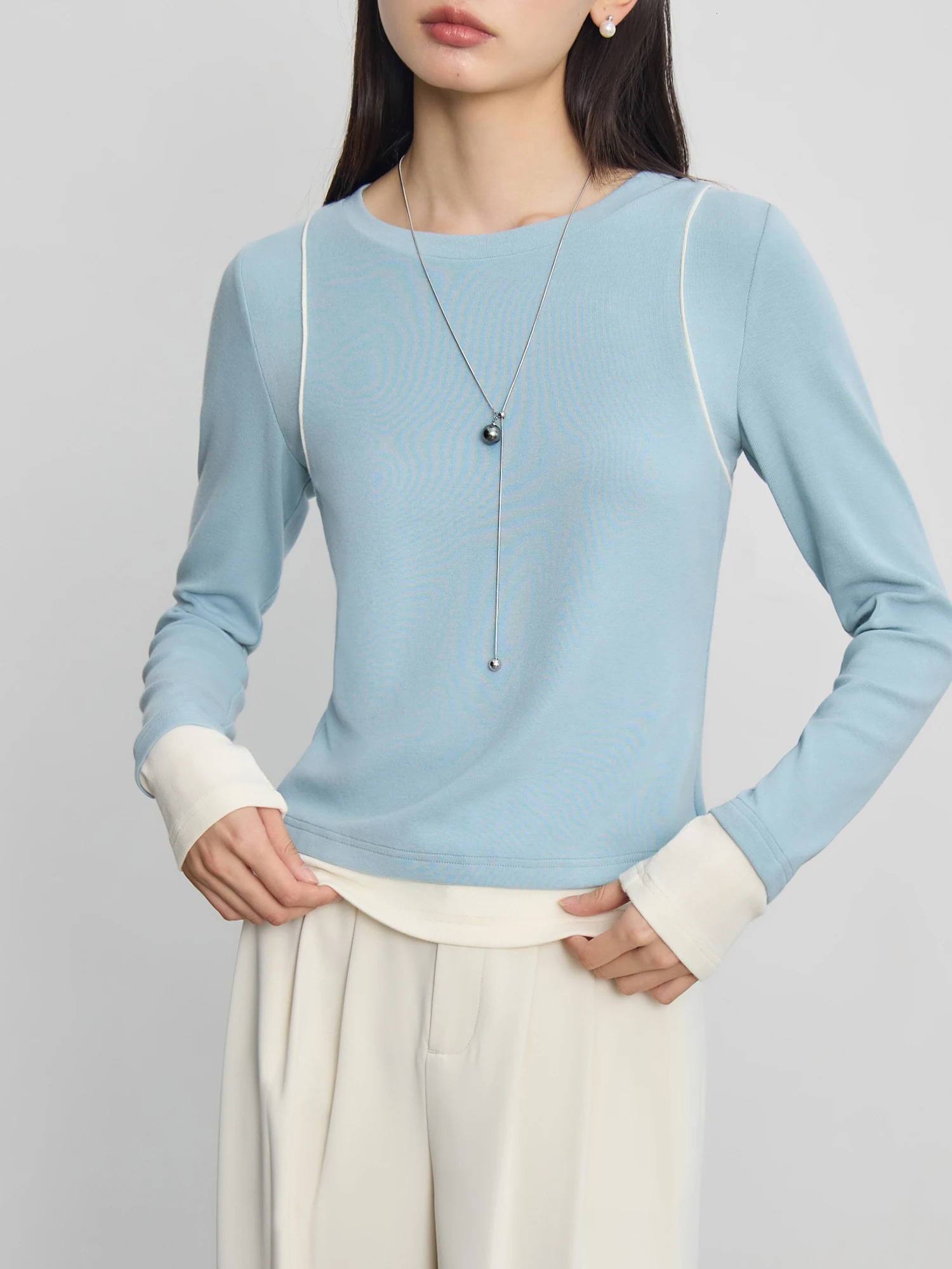 ZIQIAO Casual Versatile Tshirt Womens Long Sleeves Autumn n Round Neck Slim Fit Top For Female 24ZQ93063 241018