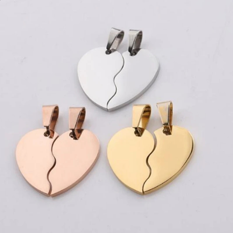 Mirror Polished 10pairs Blank Broken Heart Pendant Couples Jewelry Making DIY Findings Stainless Steel Split Puzzle Charms 241010