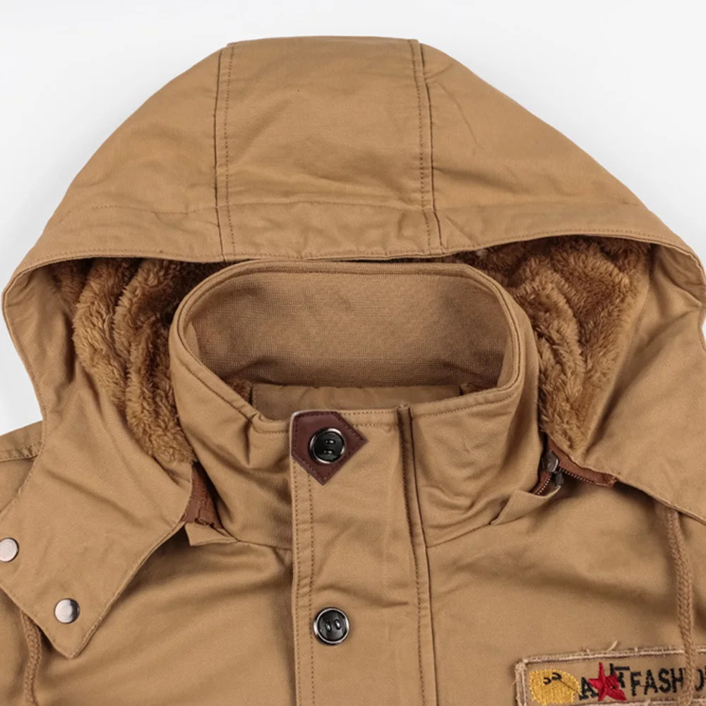 Mens cargo jacket autumn winter warm fleece hooded coat top casual military removable cotton mens clothing multiple pockets 241018