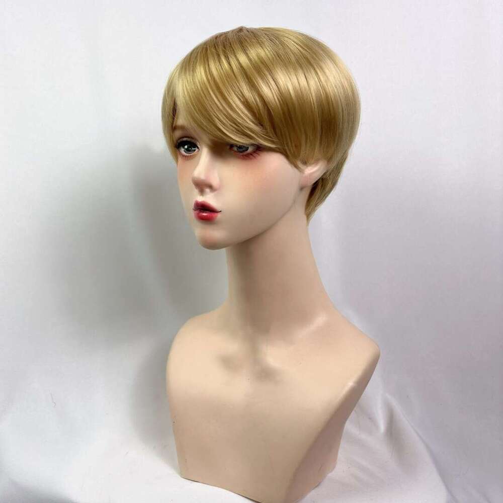 Tiktok Hot Selling Men's Slanted Bangs Fluffy Short Straight Hair Simulation Scalp Synthetic Wig Set