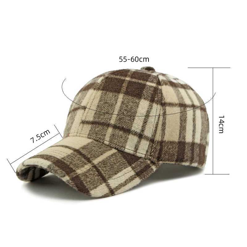 Unisex Plaid Baseball Cap Adjustable Warm Polyester Duckbill Hat for Fall Winter 55-60cm Bowed BrimX241018