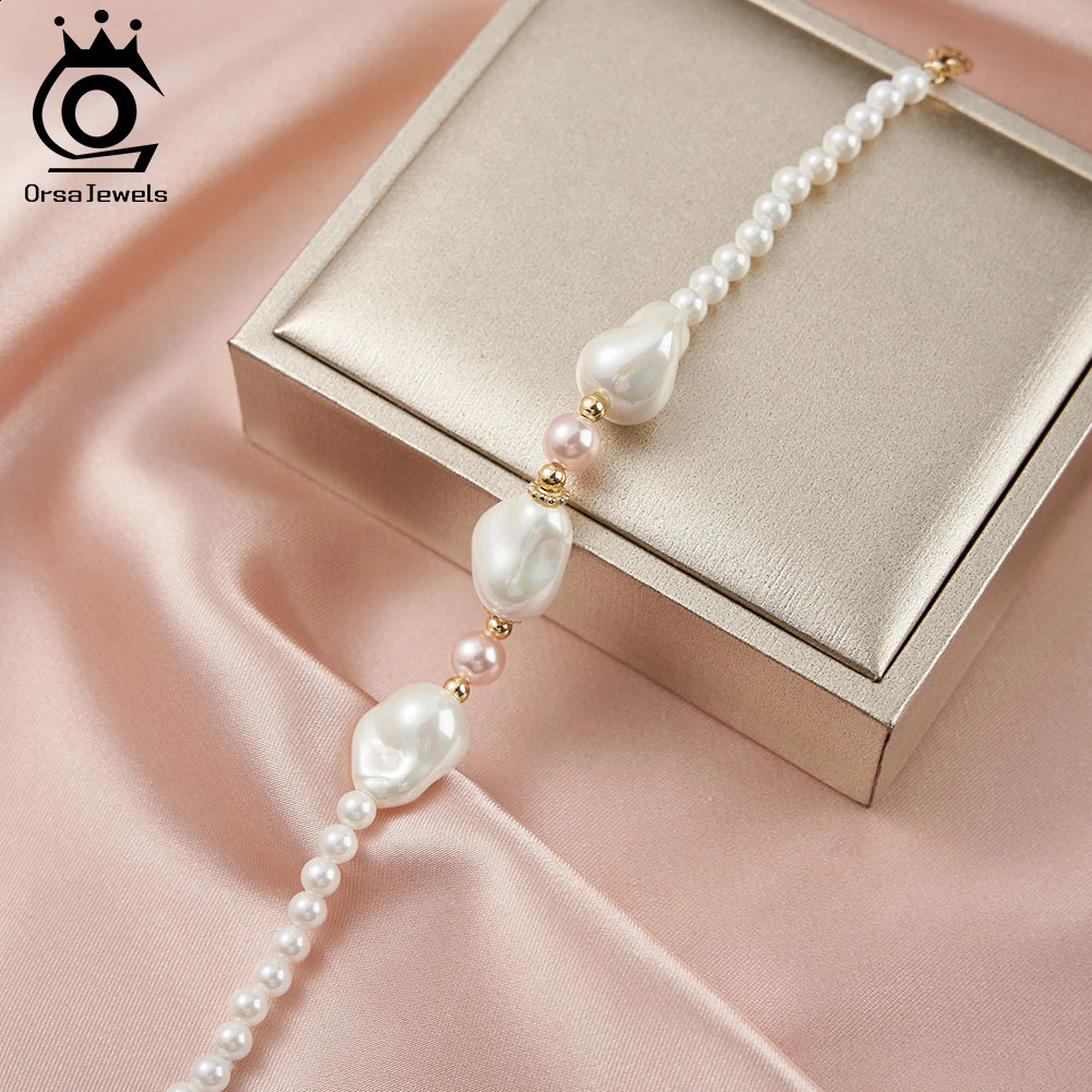 ORSA JEWELS Lucky Shell Pearl Bracelet 925 Pure Silver Irregular Shell Pearl Bracelet Party Jewelry Women PSB02 241017