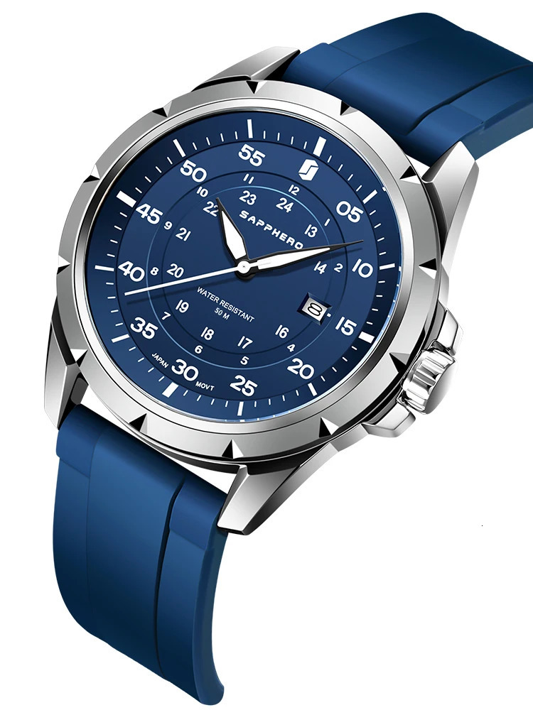 SAPPHERO Mens Watch Top y Stainless Steel Silicone Quartz Date Waterproof 241009