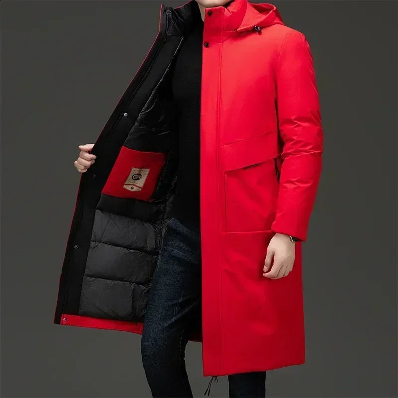 Winter Jacket Mens Long Business Thickened Down Cotton Warm Parkas Mens Street Snow Cold-proof Hooded Padded Coat 241017