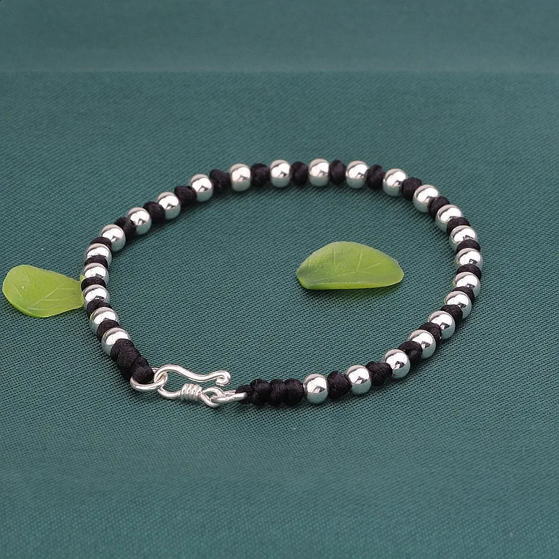 Bokai S925 pure silver jewelry DIY hand woven 4mm bead Versatile bracelet for couples 241018
