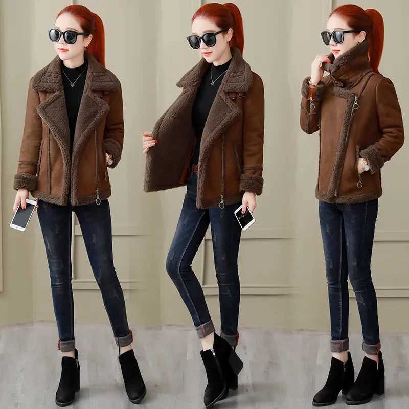 Short Woolen Coat Women Autumn Winter Zipper Jacket 2023 New Deerskin Cashmere Lambswool Padded Coats Jacket Motorcycle OutwearX241018
