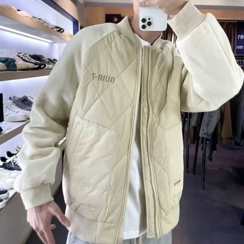 Patchwork Zipper Jacket Mens Autum Winter Versatile Splicing Baseball Uniform Coat Casual Short O-neck Parkas Boys Cotton Coat LX241018