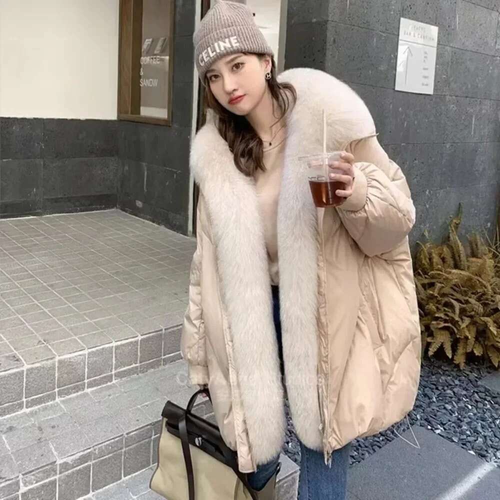 2024 Fashion New Autumn Winter Women's Warm Goose Down Jacket With Real Fox Collar Thick Women Coat Female Outerwear