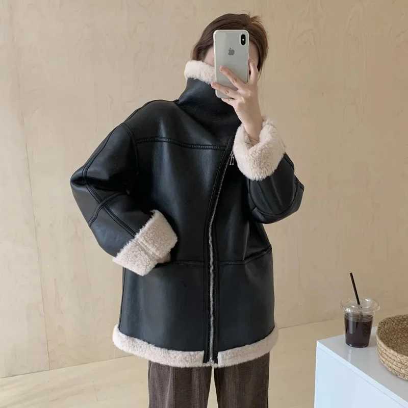 Pure Wool Motorcycle Suit Fur Integrated Coat Womens Winter New Lamb Fleece Jacket Outdoor Trekking Camp Riding Sport StormsuitX241018