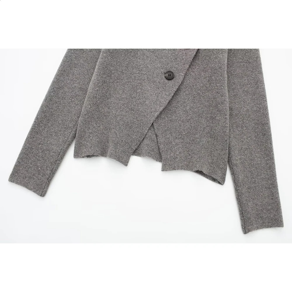 Aoaiiys Grey Knitted Cardigan for Women Sweaters VNeck Asymmetrical Long Sleeve Elegant Female Cardigans Fashion 241010