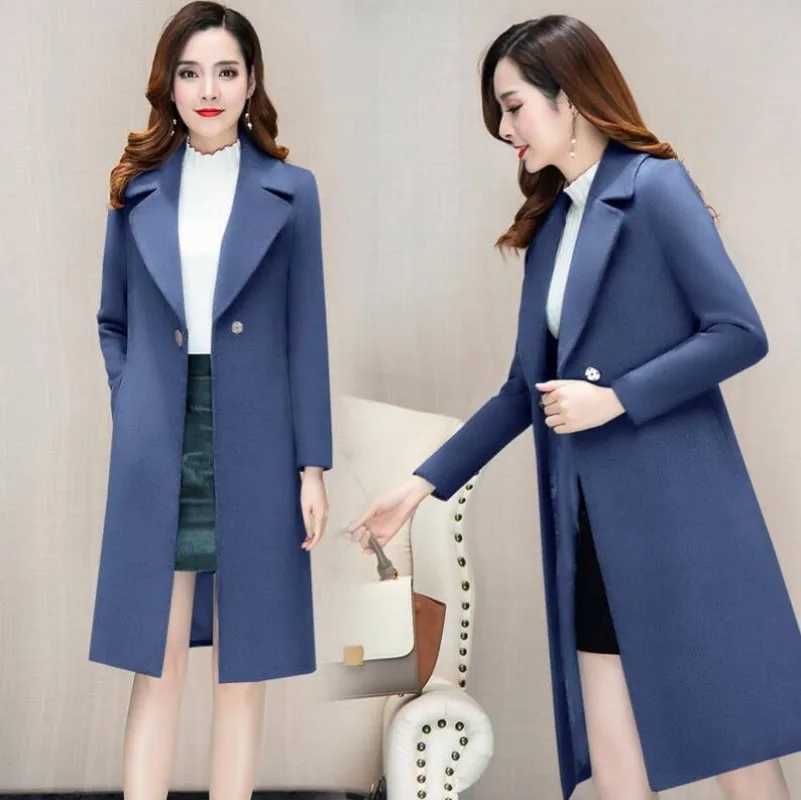 Trendy Women Wool Blends Coat Solid Color Keep Warm Autumn Winter Windproof Slim Fit Woolen CoatX241009