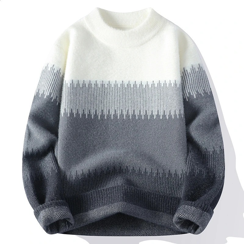 Trend fashion spring/summer sweater mens O-neck mink contrasting color casual loose long sleeved floral knit top 241018