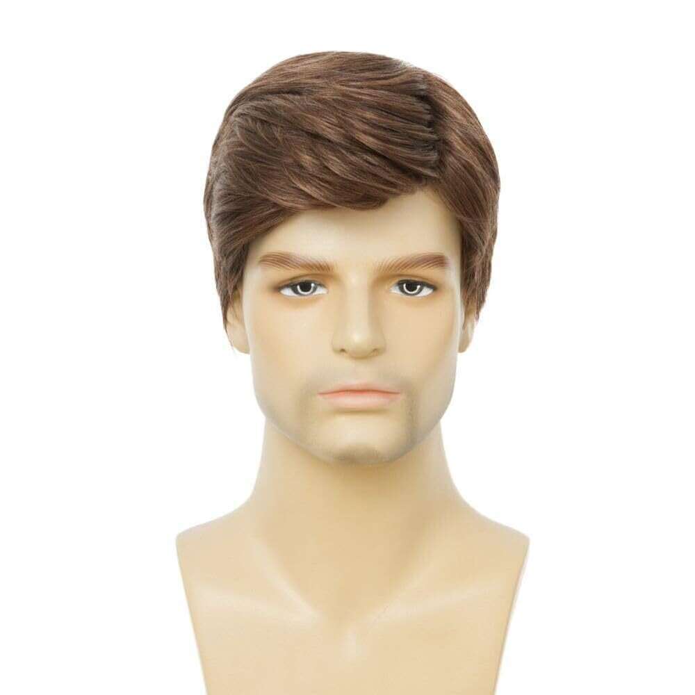 New Men's Fashionable Temperament Brown Partial Split Short Straight Hair High Temperature Silk Synthetic Headband Wig