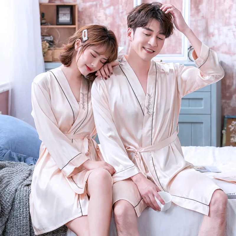 Solid Colour Kimono Bathrobe Gown Mini Sexy Nighty Lovers 2PCS Twinset Bobe Set Waistband Satin Sleepwear Home Dressing ClothingXJ241018