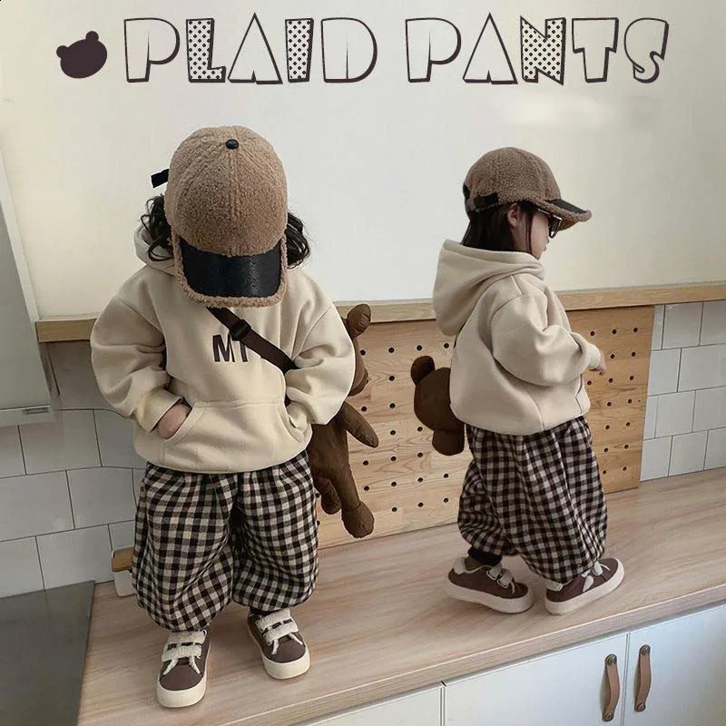Fashion Letter Childrens Sets Plush Sweate Pants 2pcs Sets Girls Winter Plush Set Korean Autumn/Winter Childrens Clothing 241017