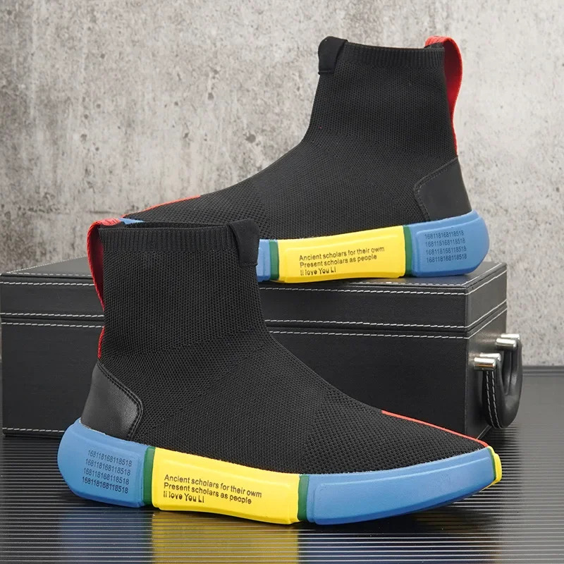 New For Men Spring Summer Breathable Knit Casual Sock Mixed Colors Flat Skateboard Shoes Youth Slip On Loafers Ddmythur