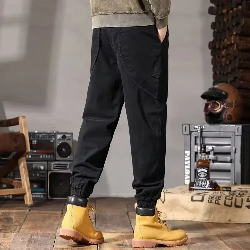 American Style Casual Trousers For Men Vintage Heavy Duty Sportswear Wearresistant Cargo Pants Loose Fit Harem 241018