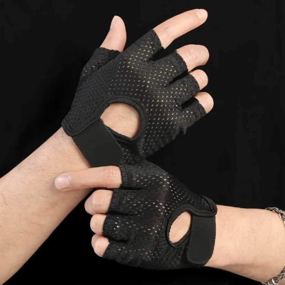 Summer Half Finger Gloves Ice Silk Breathable Gym Fitness Mens Non slip Mat Bicycle Finger GlovesW241018