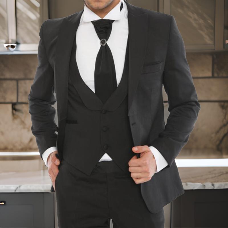 Black Wedding Tuxedos For Groomsmen Formal Business American Men Suits Slim Fit 3 Piece Male Fashion Jacket With Vest Pants