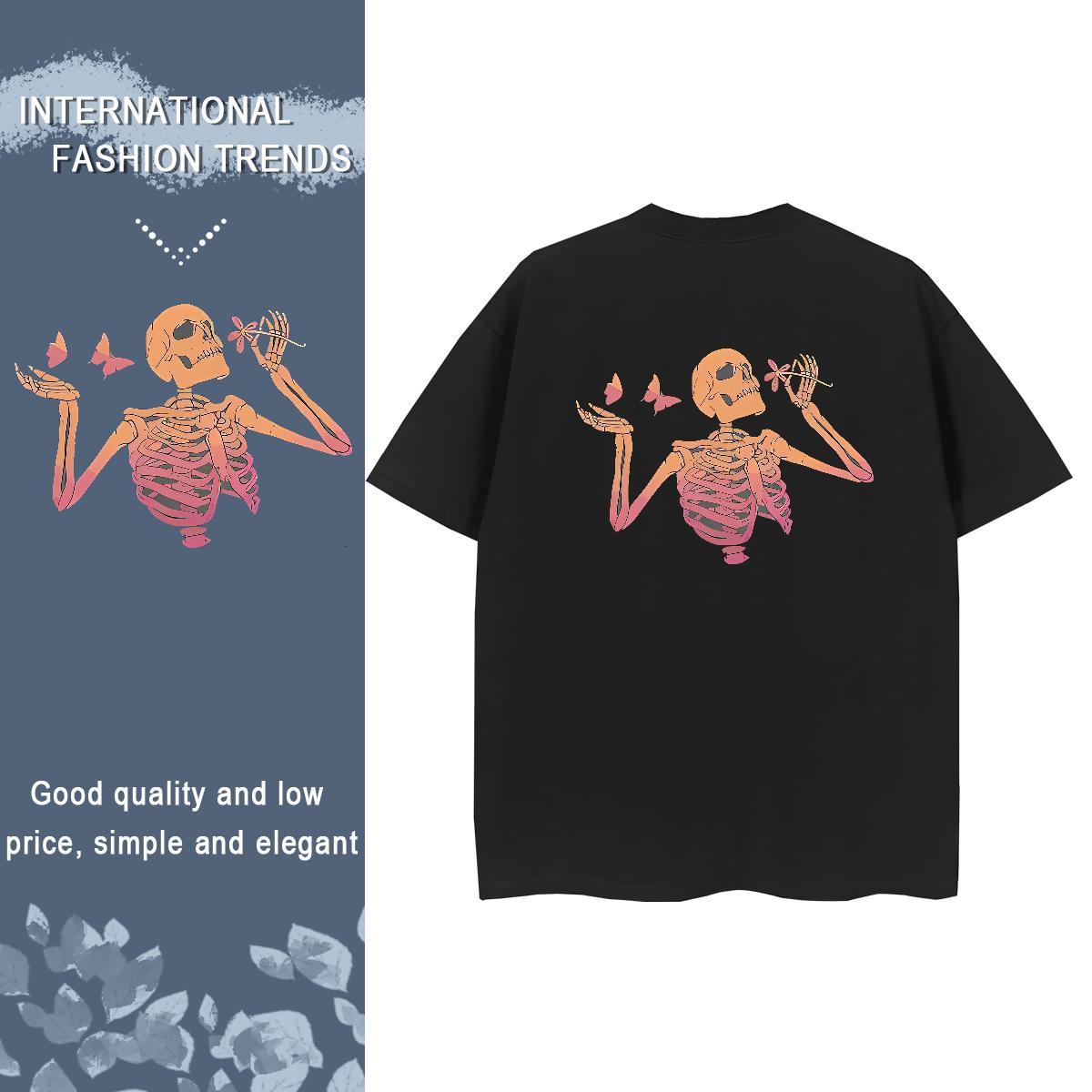 2024 Casual Womens T Shirts 100% Cotton 230g Short Sleeve O-Neck Street Casual butterfly Tshirt for Man Woman Comfortable Graphic Top Shirts