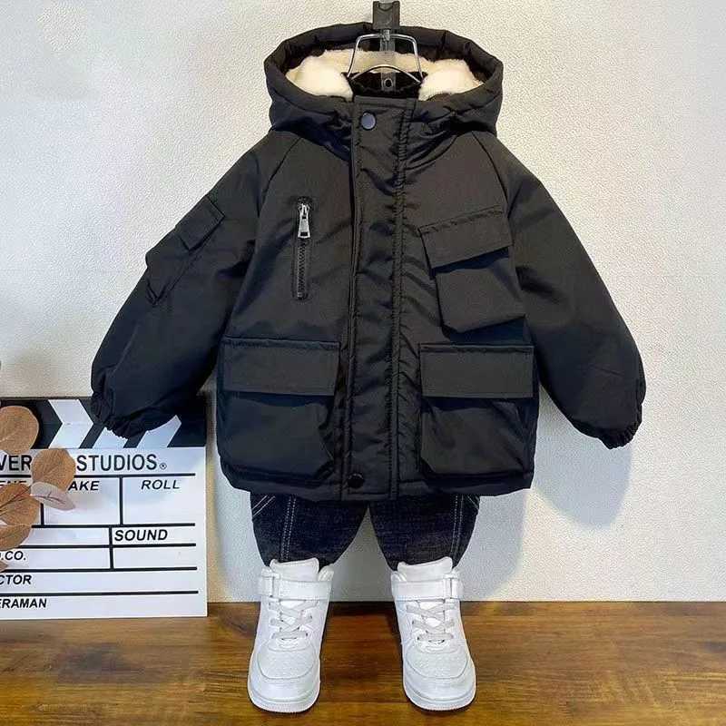 Childrens plush warm jacket hooded casual autumn and winter thick cotton jacket childrens baby clothing style cotton jacket M241018