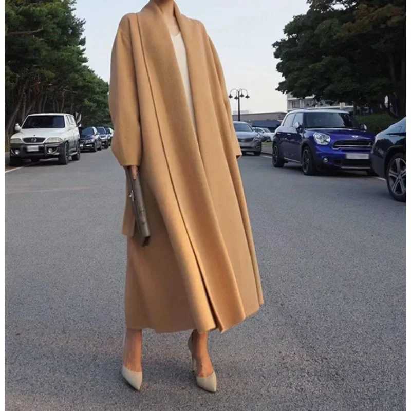 Elegant Women Woolen Coat Korea Chic Long Sleeve Loose White Wool Overgarment Coat 2023 Autumn Winter Kaschmir MantelX241009