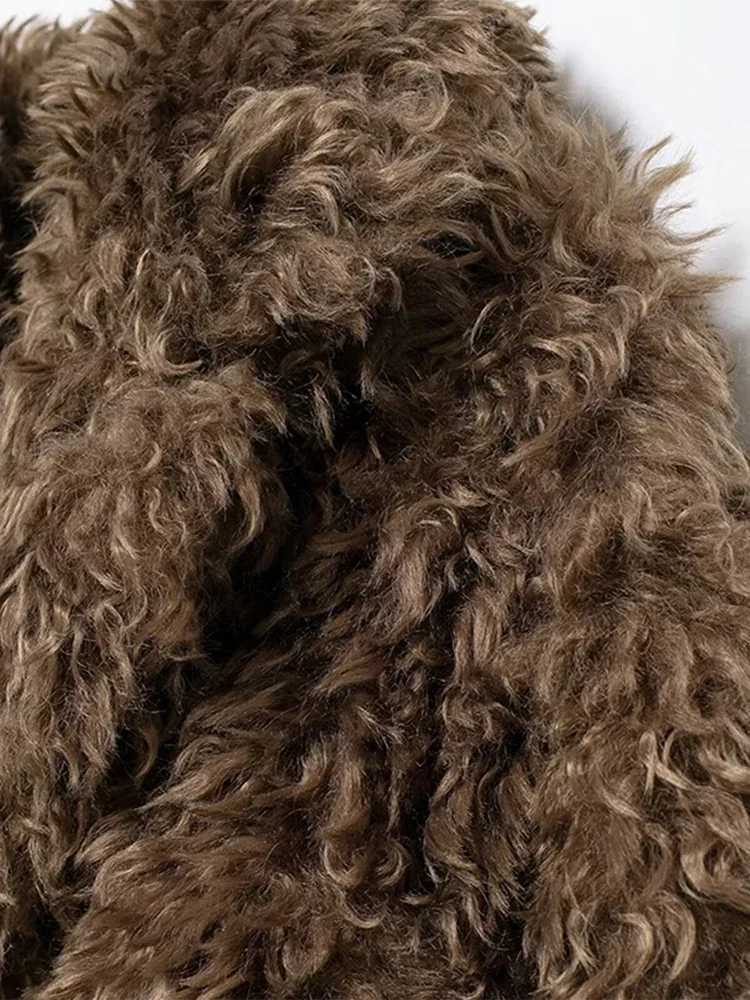 Fashion Lamb Wool Coats Women Brown Lapel Long Sleeve Cozy Overcoat Female 2024 Autumn Winter New Loose Warm Commuter OutwearsX241018