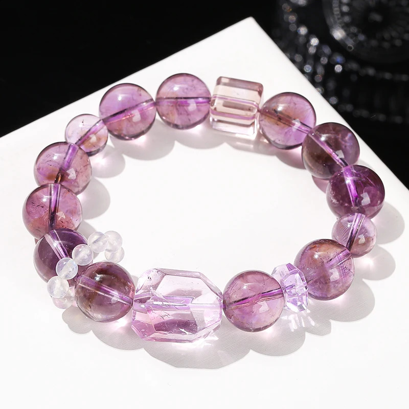 JD Natural Ice Purple Crystal Large Beads Facial Irregular Stone Treatment Bracelet for Women Elegant Handmade Spiritual Crystal Jewelry for Women 241