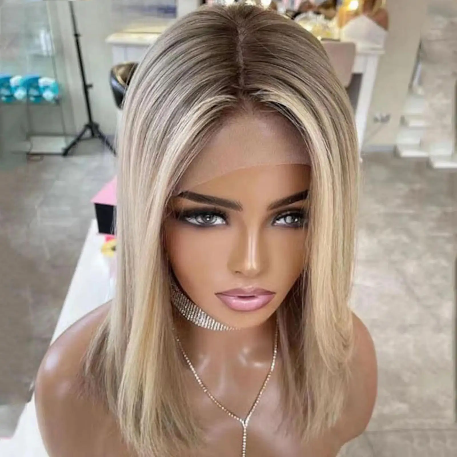 Ash Blonde Ombre full lace Human Hair Wig 150 Density Body Wave Brazilian Remy Hair Lace Front Wigs Preplucked Transparent Lace Wigs short 8-16inch