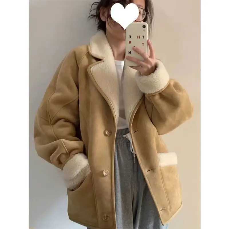 2024 Winter Versatile Warm Thick Lamb Wool Short Coat for Women Winter New Elegant Trendy Fashionable Simple Womens Coat TopX241018