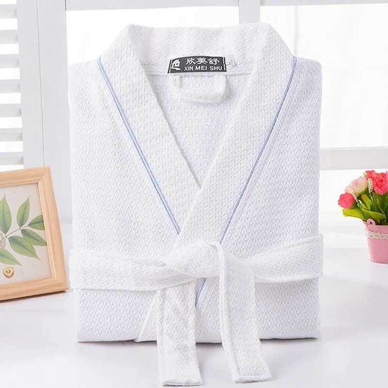 Waffle Bathrobe for Men 100% Cotton Robe Sleepwear Long Sleeve Brides Kimono Casual Home Clothing SummerXJ241018