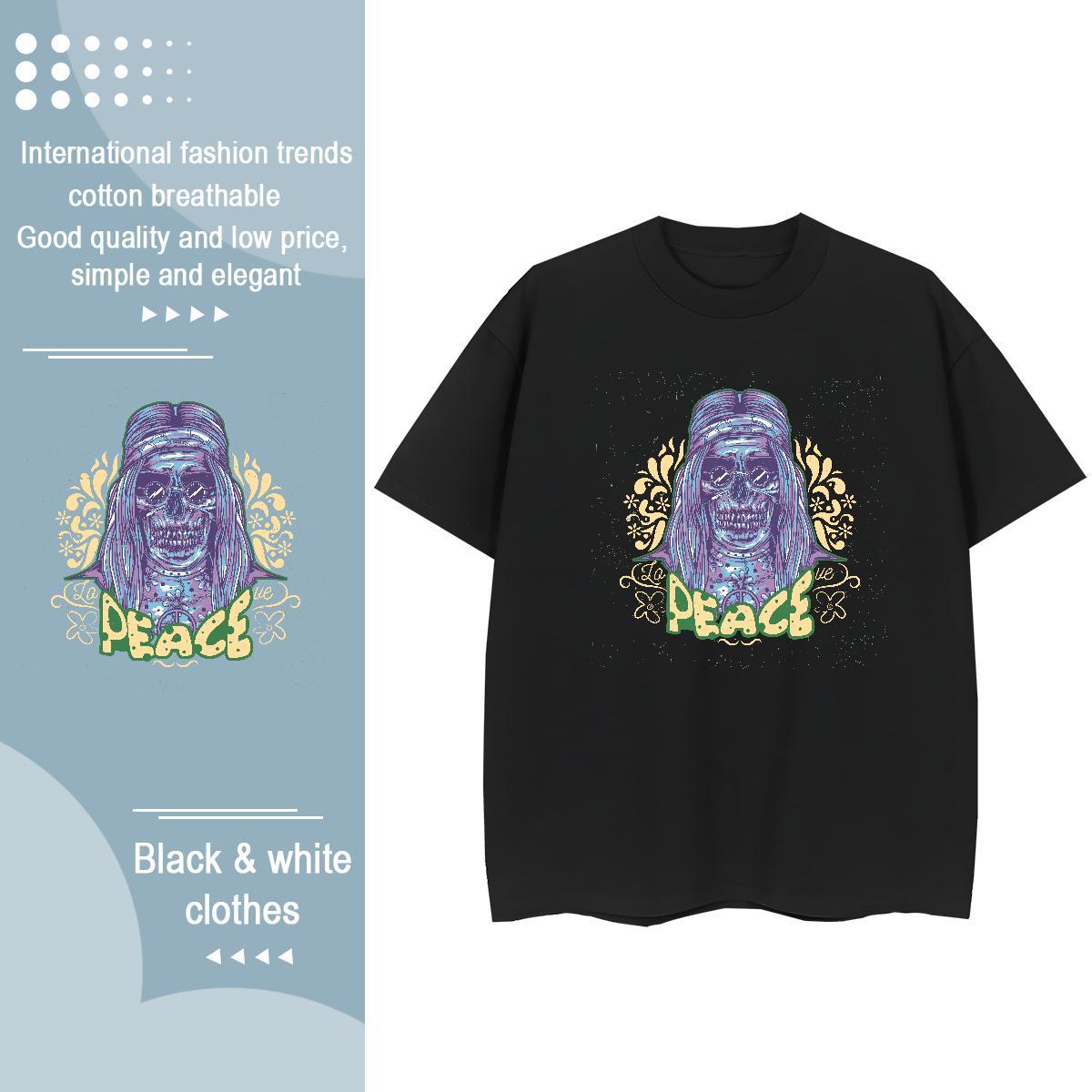 Casual New Women T Shirts 230g Pure Cotton Breathable Crew Neck Street Wear skull Lady T shirt Wholesale Skull Tees
