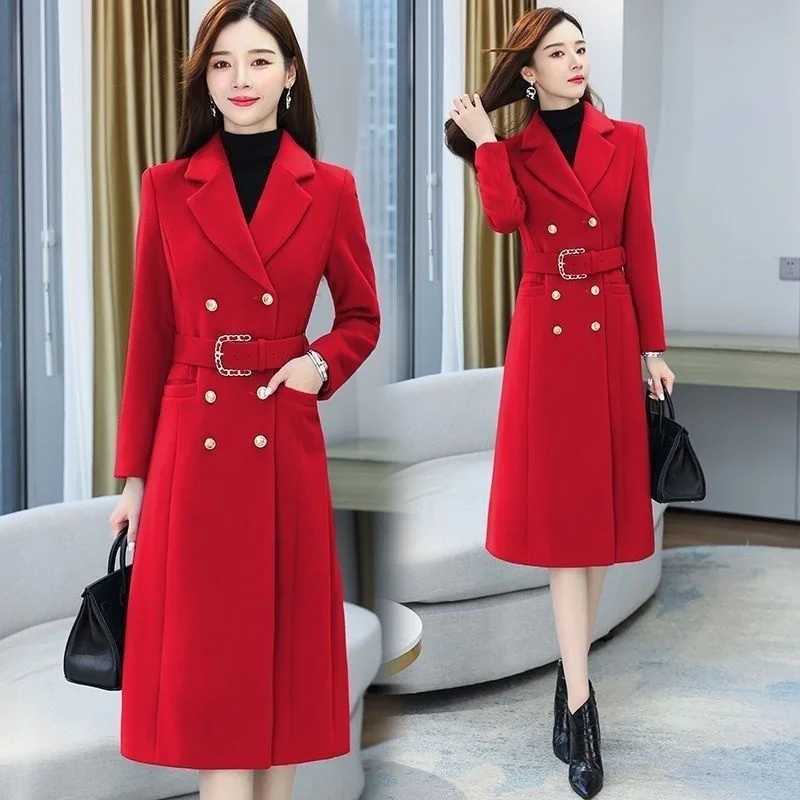 Fashion New woolen Coat Temperament Womens Long Autumn and Winter Thickened New Fashion Slim Loose Polo Collar Woolen OutcoatX241009