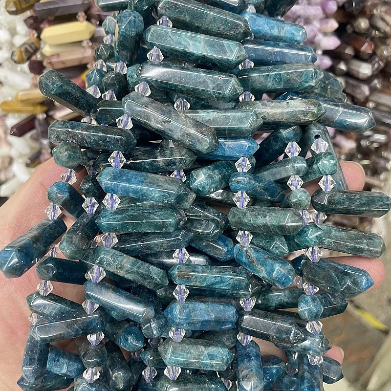 Natural aquamarine sapphire blue moon quartz crystal hexagonal pillar loose bead jewelry earring and necklace making 241017