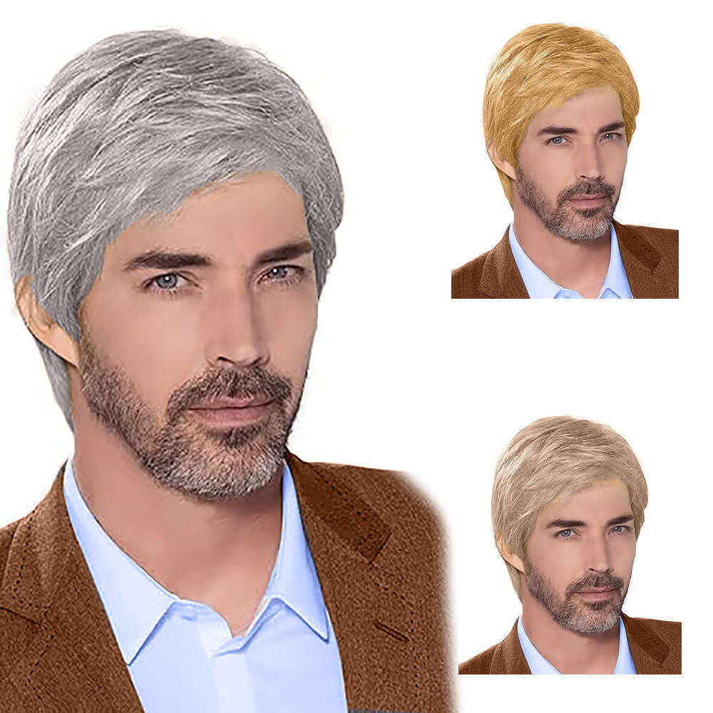 Chemical Fiber High Temperature Silk Gold Short Straight Wig Men's Hair Cover